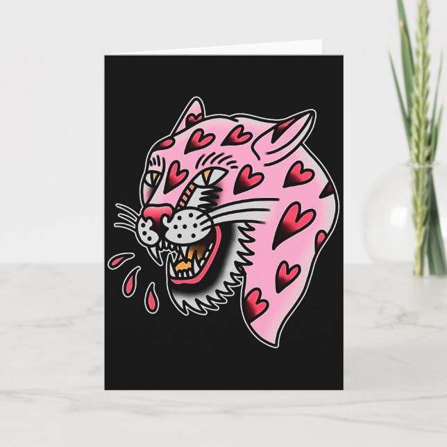 Panther Pink X Heart Love Traditional Flash Premiu Karte (Vorderseite)