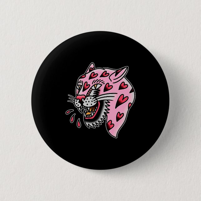 Panther Pink X Herz Liebe Traditioneller Flash Pre Button (Vorderseite)