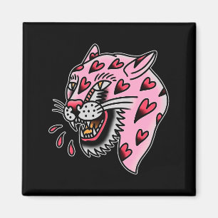Panther Pink X Herz Liebe Traditioneller Flash Pre Magnet