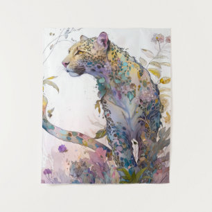 Panther Portrait Animal Painting Wildlife Forest Wandteppich