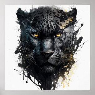 Panther Portrait Animal Painting Wildlife Poster