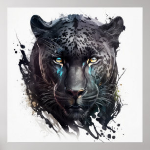 Panther Portrait Animal Painting Wildlife Poster