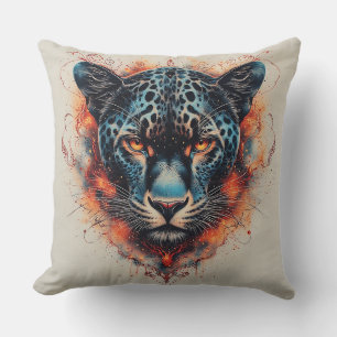 Panther-Portrait mit Abstrakten Fegefeuern Kissen