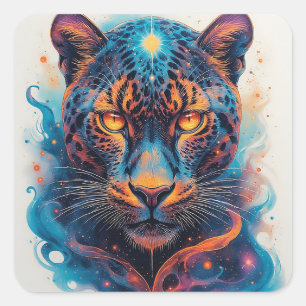 Panther-Portrait mit Abstrakten Fegefeuern Quadratischer Aufkleber