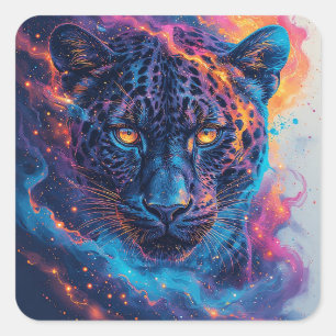 Panther-Porträt mit abstrakten feurigen Elementen Quadratischer Aufkleber