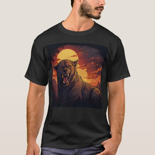Panther Roaring Under a Fiery Sunset  T-Shirt (Vorderseite)
