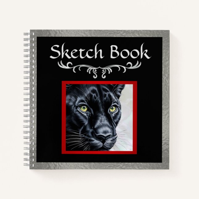 Panther Sketch, Silber-Grenz-Hardcover-Skizze Notizbuch (Vorderseite)