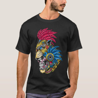 Panther Skull Huichol Calavera Mexican Aztec Ocelo T-Shirt