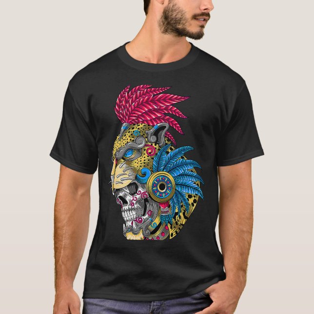 Panther Skull Huichol Mexican Ocelot Quetzal ON BA T-Shirt (Vorderseite)