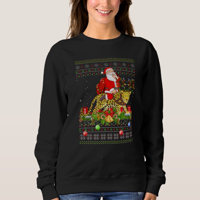 Panther  Ugly Santa Riding Panther Christmas Sweatshirt (Vorderseite)
