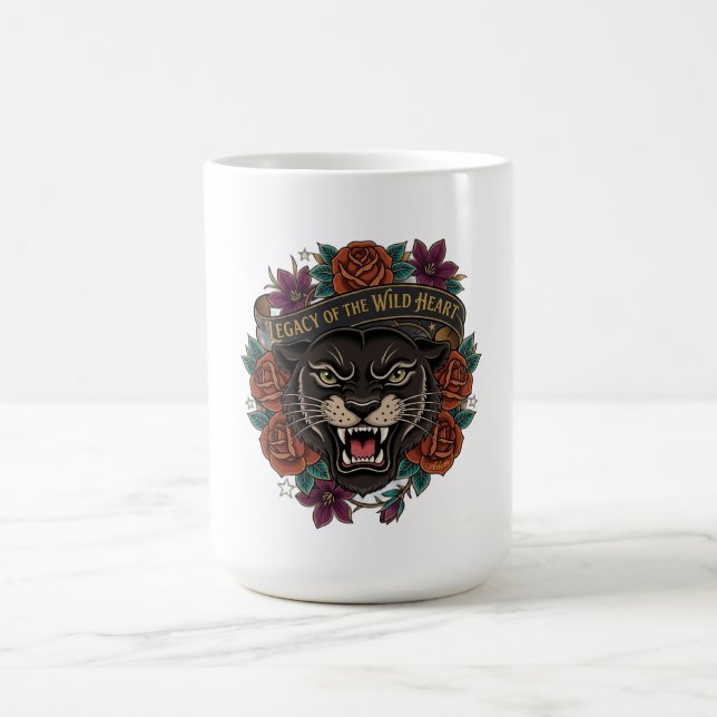 Panther und Rosen Langarmshirt Kaffeetasse (Mittel)