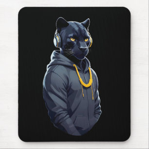 Panther Wearing Hoodie Funny Coole Tierart Mousepad
