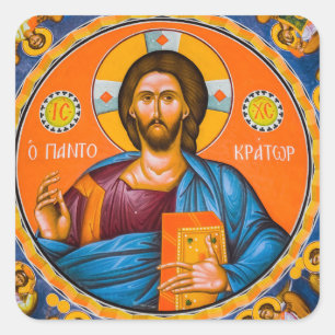 Pantokrator Lord of All Orthodox Christlich Icon Quadratischer Aufkleber