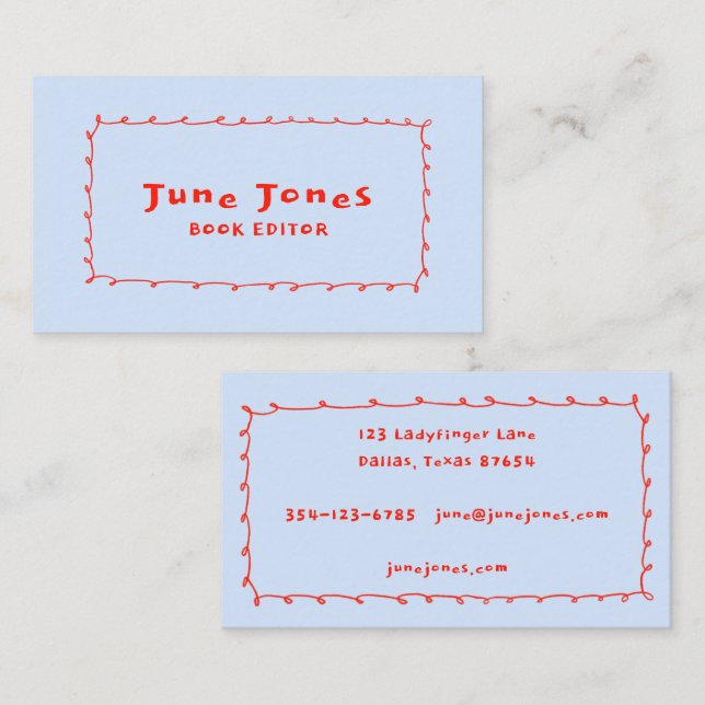 Pantoletten-Pantoletten Doodle Handmade Whimsical Visitenkarte (Vorne/Hinten)