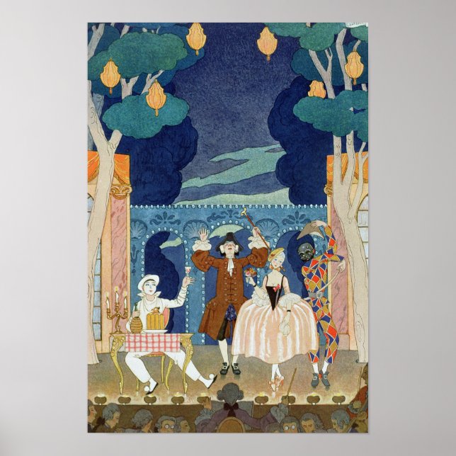 Pantomime-Bühne, Illustration für "Fetes Galantes" Poster (Vorne)