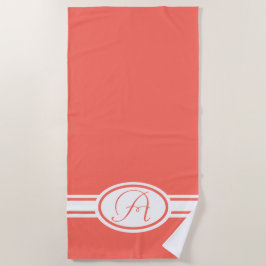 Pantone Living Coral Monogramm Strandtuch