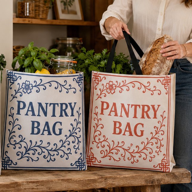 "PANTRY BAG" - CHINOISERIE-TASCHE (Our Totes: "BLUEBERRY" (l); "RED CHERRY" (r); 2 sizes)