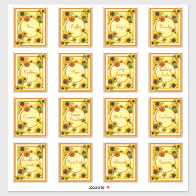 Pantry Canister Food Label Sonnenblumen Kariert (Blatt)