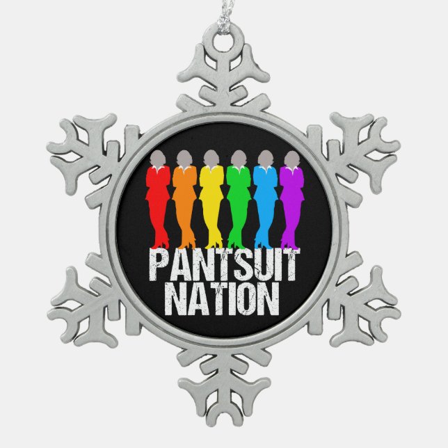 Pantsuit-Nations-Regenbogen-Frauen Schneeflocken Zinn-Ornament (Vorderseite)