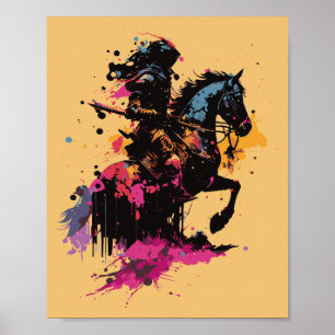 Panzerritter auf Pferd Farbspritzer Grafik Pos Poster