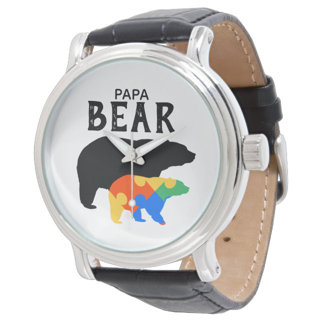 Papa Baby Bear Autismus Bewusstsein Armbanduhr (Schrägansicht)