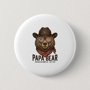 Papa Bär Cowboy Bär Patriotisch Vintage Vektor Des Button