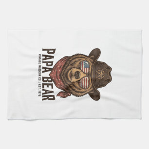 Papa Bär Cowboy Bär Patriotisch Vintage Vektor Des Geschirrtuch
