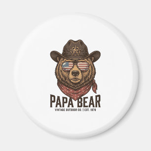 Papa Bär Cowboy Bär Patriotisch Vintage Vektor Des Magnet