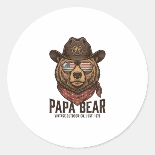 Papa Bär Cowboy Bär Patriotisch Vintage Vektor Des Runder Aufkleber