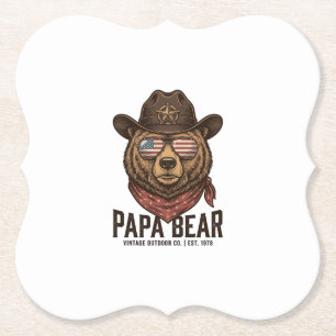 Papa Bär Cowboy Bär Patriotisch Vintage Vektor Des Untersetzer