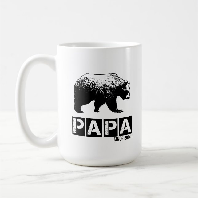 Papa-Bär für Vater 2014, Grunge-Schwarzes Tasse (Links)
