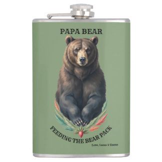 Papa Bär füttert die Sippe - Volkskunst-Flasche Ge Flachmann
