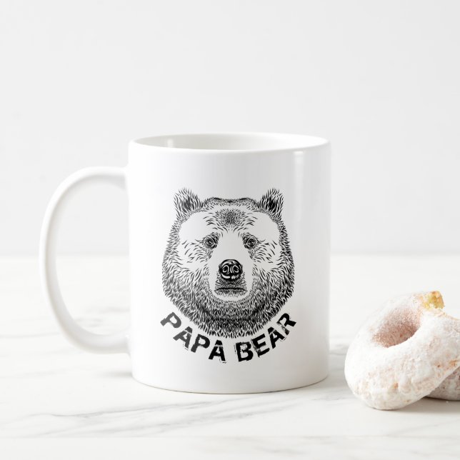 Papa-Bär, Handgezeichnete Illustration Kaffeetasse (Mit Donut)