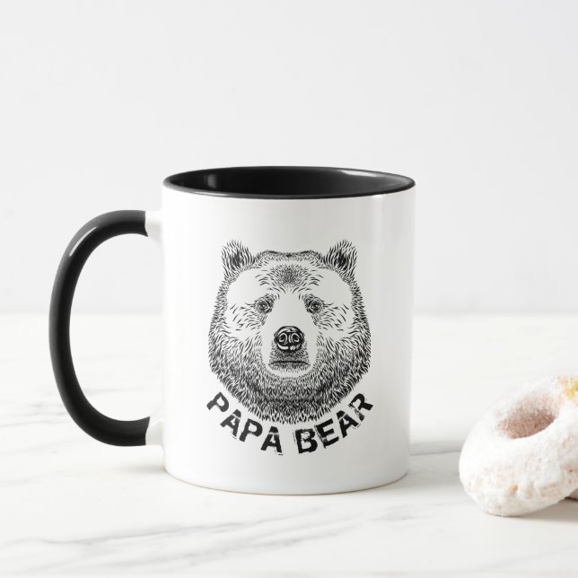 Papa-Bär, Handgezeichnete Illustration Tasse (Mit Donut)