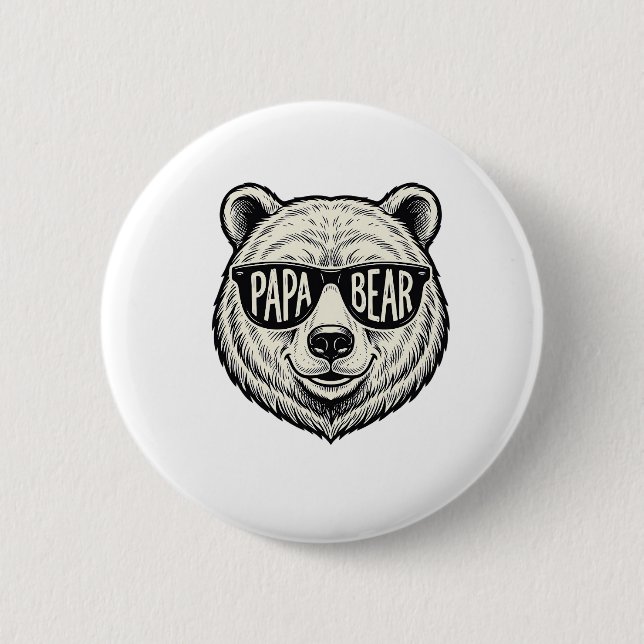 Papa Bär Sonnenbrille Bär Kopf Vektor Design_1 Button (Vorderseite)