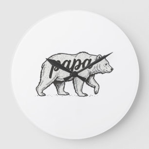 Papa Bär Vintage Gravur Vektor Design_1 Große Wanduhr