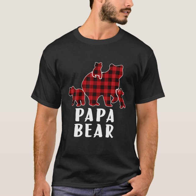 Papa Bear 3 Cubs , Mama Bear Kariert Pajam T-Shirt (Vorderseite)