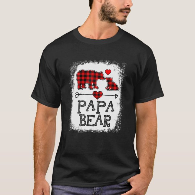 Papa Bear Christmas Pajama Rotes Kariertes Buffalo T-Shirt (Vorderseite)