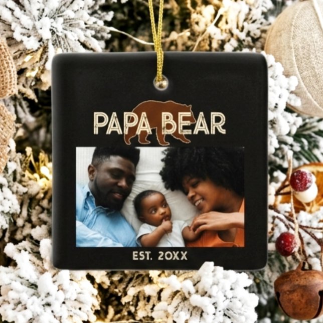 Papa Bear Father Year Established Photo Black Keramikornament (Von Creator hochgeladen)