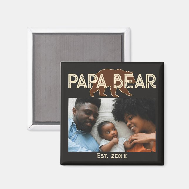 Papa Bear Father Year Established Photo Black Magnet (Vorderseite/Rückseite)