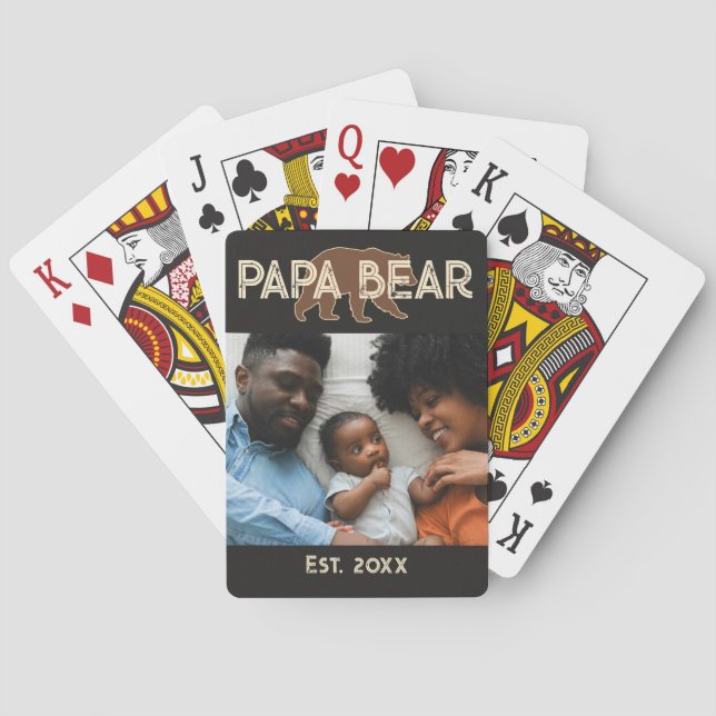 Papa Bear Father Year Established Photo Black Spielkarten (Rückseite)