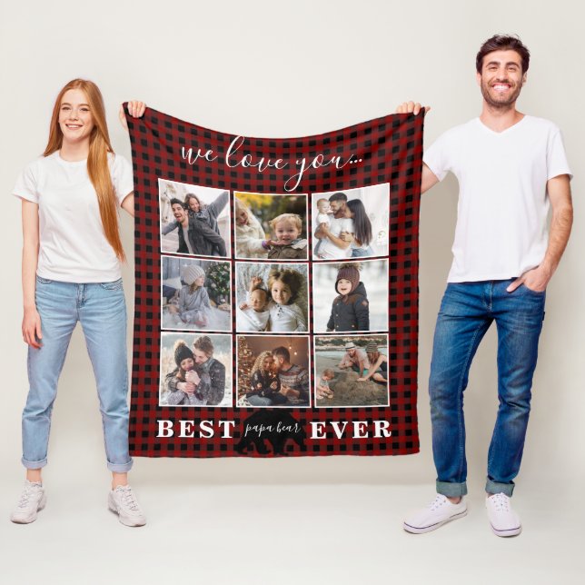 Papa Bear Foto Collage Vater Geschenk Fleecedecke (Beispiel)