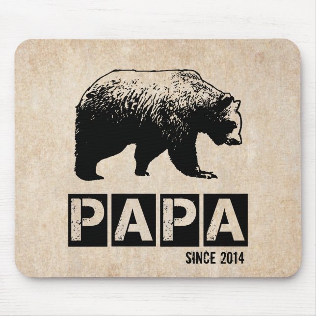 Papa Bear für Vater 2014, Grunge Black Mousepad (Vorne)