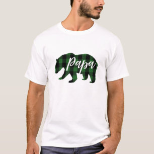 Papa Bear Green Kariert   Skript T-Shirt