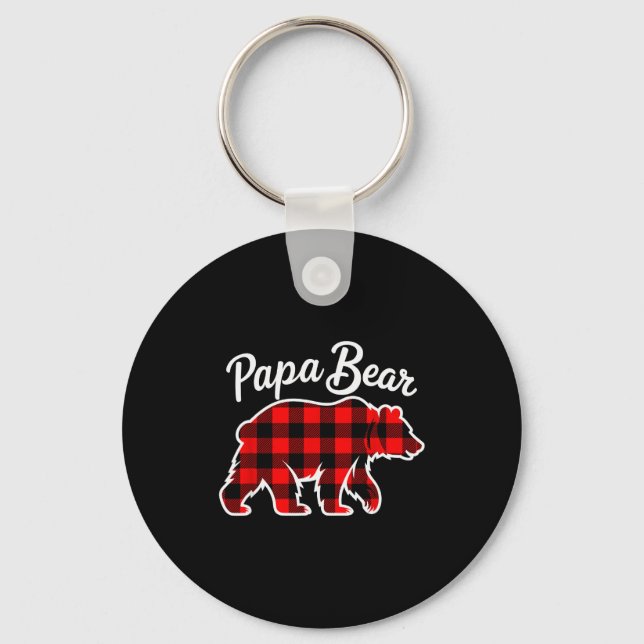 Papa Bear Pajama Red Buffalo Xmas Funny Family Chr Schlüsselanhänger (Vorderseite)