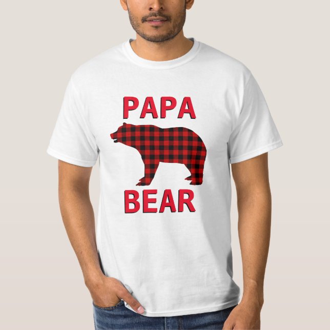 Papa Bear Red Black Kariert T-Shirt (Vorderseite)