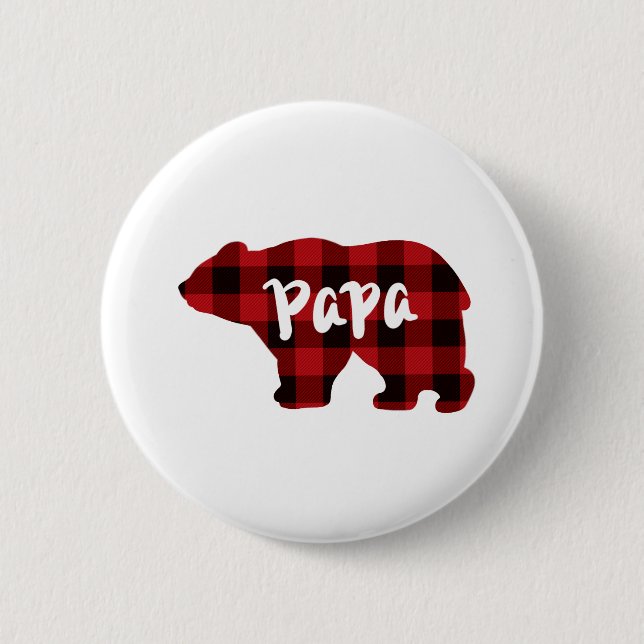 Papa Bear - Roter und schwarzer Büffel kariert Button (Vorderseite)