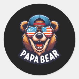Papa Bear Shirt Vathers Day Gift US American Flag Runder Aufkleber