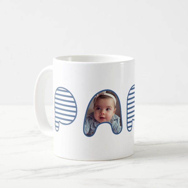 Papa Blue Stripe Blubble Letting Fotolage Kaffeetasse (Vorderseite Links)