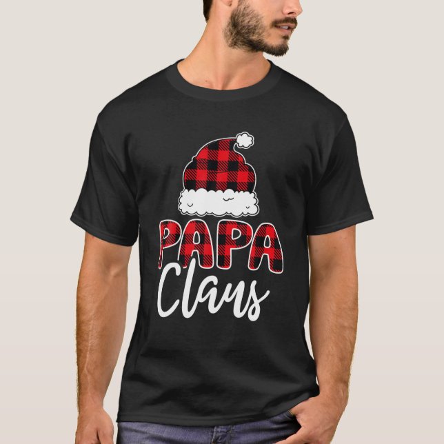 Papa Claus Buffalo Karierte Weihnachtsreifenfamili T-Shirt (Vorderseite)
